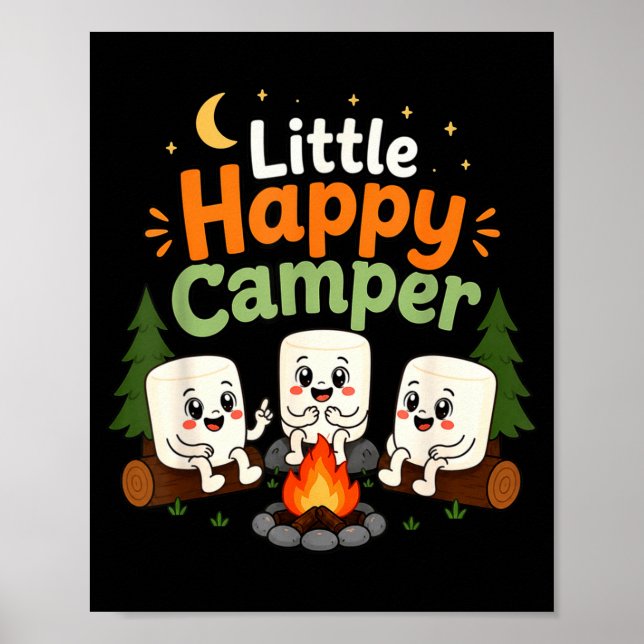 Små glada campingbarn marshmallow-lag poster (Framsidan)