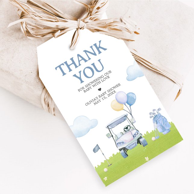 Små golfbollar Baby Shower presentkort Presentetikett (Golf A Little Putter Baby Shower Favor Tags)