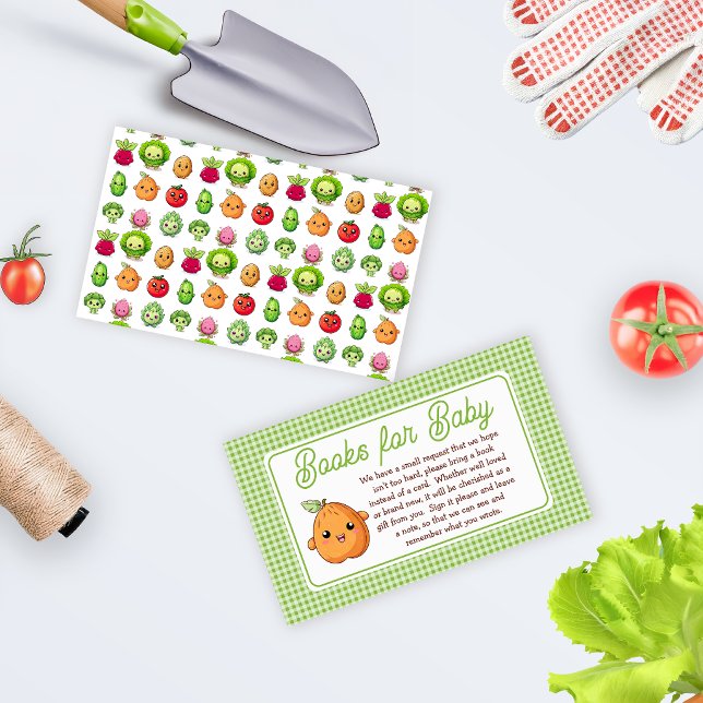Små Groddar Baby Shower Böcker för Bebis Tilläggskort (Little Sprout Baby Shower Books for Baby Card | Cute Garden Kawaii Vegetable Theme)