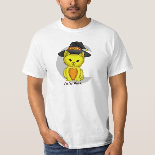 Små gula katt häxa t-shirts (Framsida)
