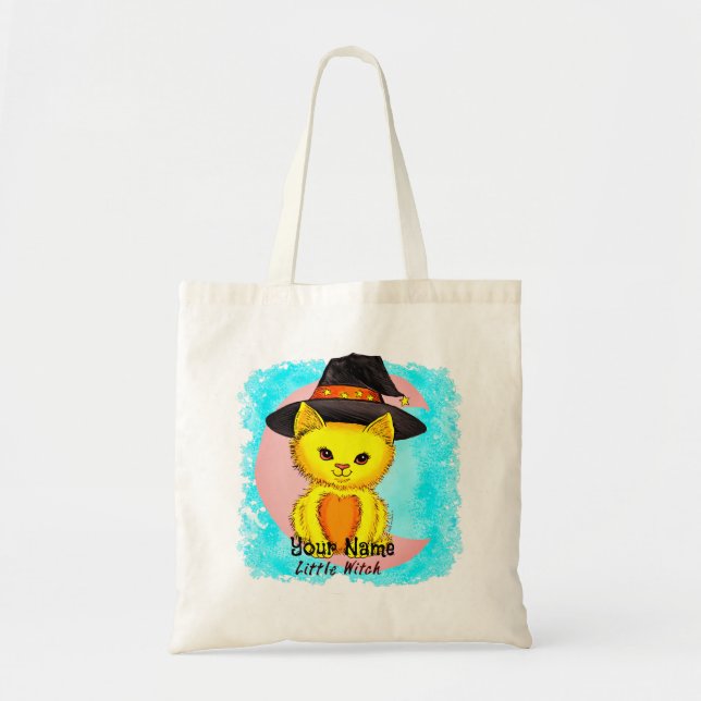 Små gula katt häxa  tote bags tygkasse (Framsidan)
