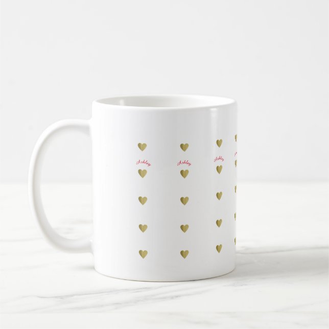 små guld-kärlek-hjärtan med namn kaffemugg (Vänster)