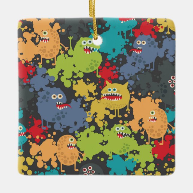 Små, gulliga monster julgransprydnad keramik (Framsida)