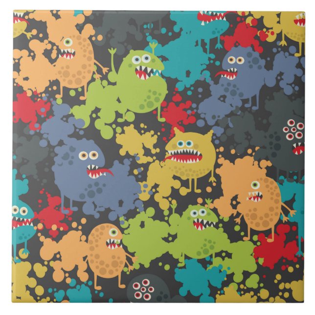 Små, gulliga monster kakelplatta (Framsidan)