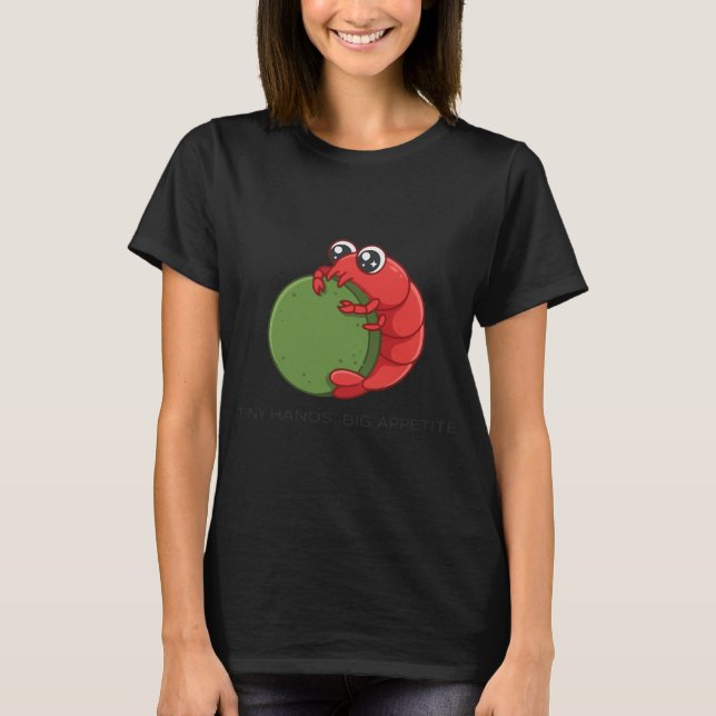 Små händer stor aptit hungrig körsbärsräka t shirt (Framsida)
