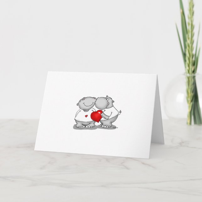 Små-hångla - flodhästkyssvalentin dag helgkort (Framsida)