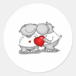 Små-hångla - flodhästkyssvalentin dag runt klistermärke