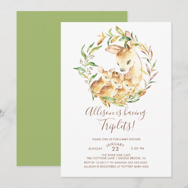 Små Hjortar - inbjudningar till babykläder (Fram/baksida)