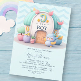 Små hus med drake Boy Baby Shower Inbjudningar