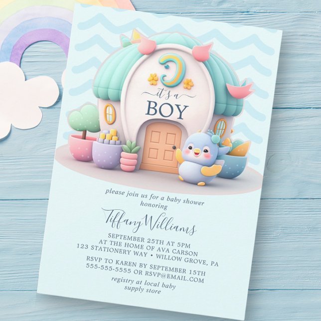 Små hus med drake Boy Baby Shower Inbjudningar (Skapare uppladdad)