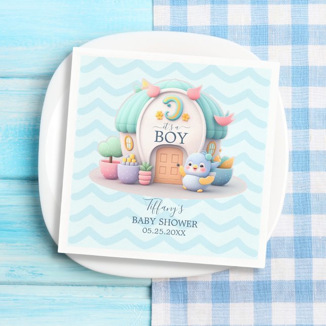 Små hus med drake Boy Baby Shower Pappersservett (Skapare uppladdad)
