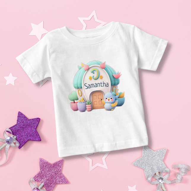 Små hus med liten drake och NAMN-flicka T Shirt (Skapare uppladdad)