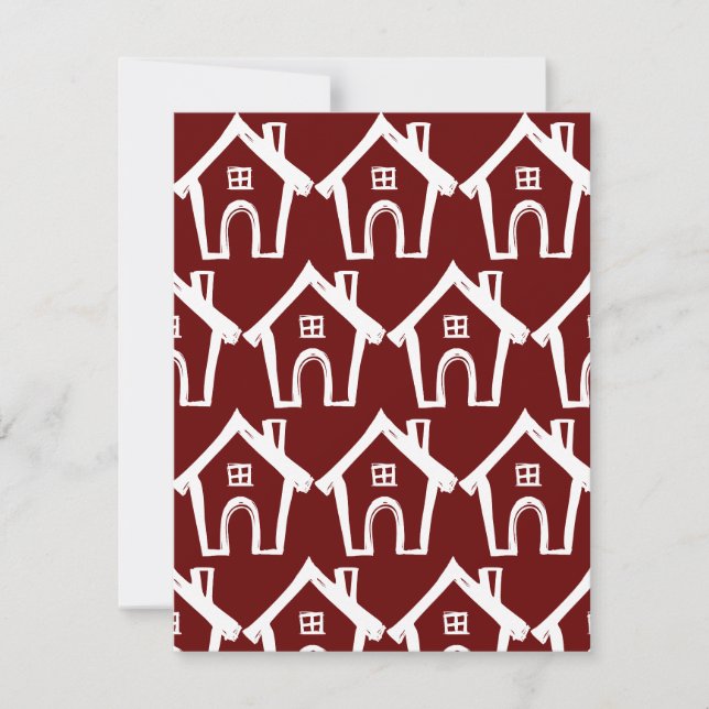 Små hus Ny adress Burgundy & Vit kort (Framsida)