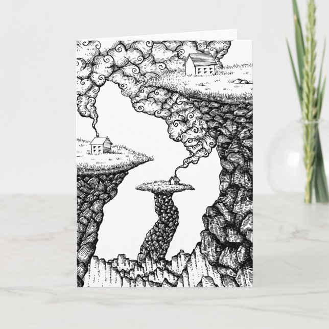 Små hus på klippiga klippor Illustrationskort Kort (Framsida)