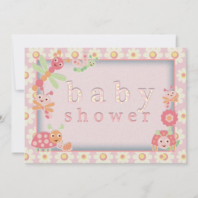 Små Insekter Baby Shower Inbjudningar Rosa (Framsida)