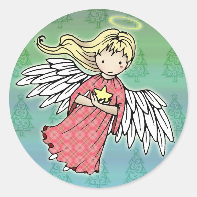 Små julängelstickers runt klistermärke (Framsida)