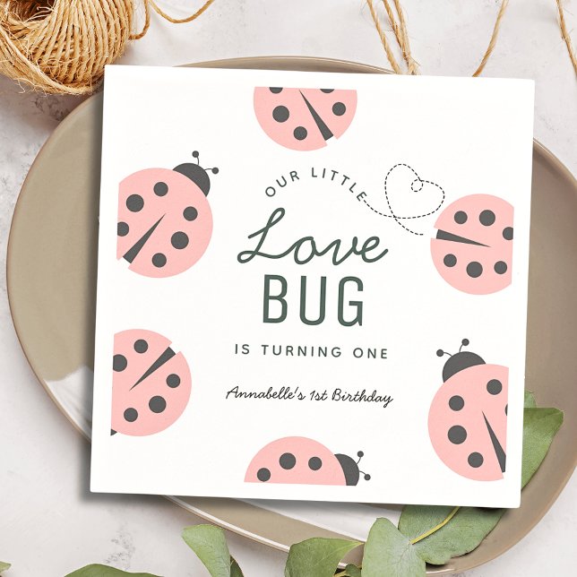 Små kärleksbugs rosa nyckelpiga födelsedagsservett pappersservett (Skapare uppladdad)
