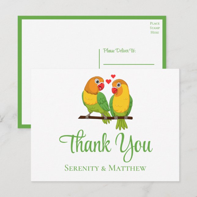 Små kärleksfåglar Kärlek Fåglar Bröllop Tack Vykort (Fram/baksida)