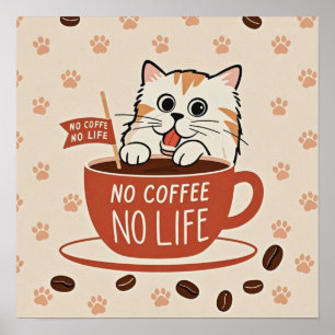 Små kattklövar och kaffebönor Affisch