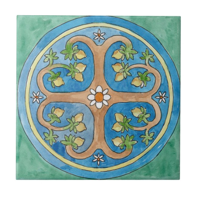 Små keramiska plattor Sicilian-stil ’Lemon Träd’ Kakelplatta (Framsidan)