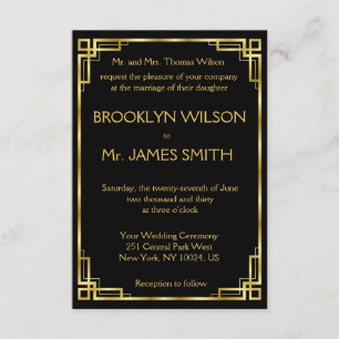 Små konsthandlingar till svart och Guld-bröllop Inbjudningar