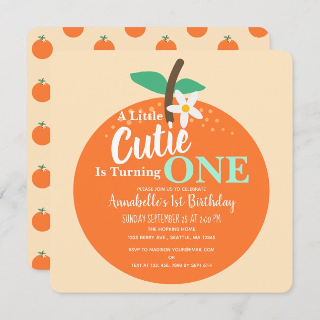 Små kuber vänder en Orange barn första födelsedage Inbjudningar (Fram/baksida)