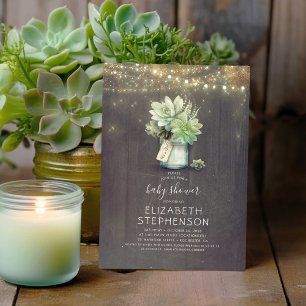 Små kulor Mason Burk Rustic Baby Shower Inbjudningar