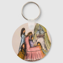 Små kvinnoscen i brev i vinternyckelkedjan nyckelring