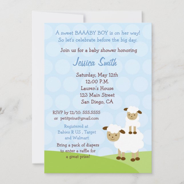 Små lammets baby shower-inbjudan inbjudningar (Framsida)