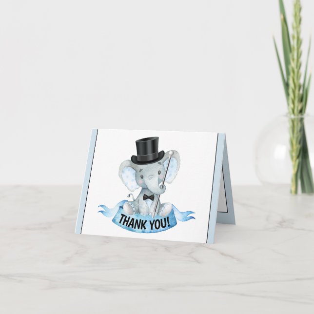 Små man elefant baby shower tackkort (Framsida)