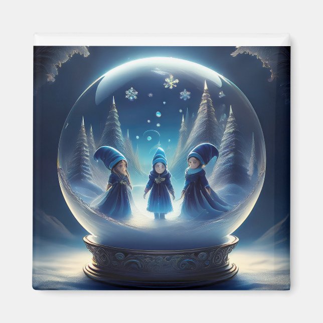 Små människor i A Snö Globe Magnet (Framsidan)