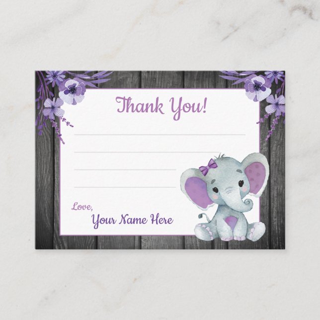 Små Märkre med Textens elefantLila Visitkort (Framsida)