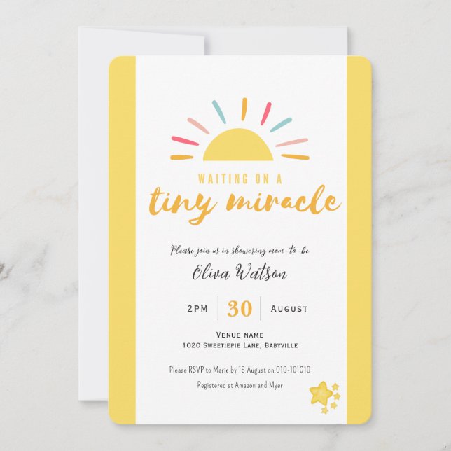 Små Miracle sol, Premium Baby Shower-inbjudan Inbjudningar (Framsida)