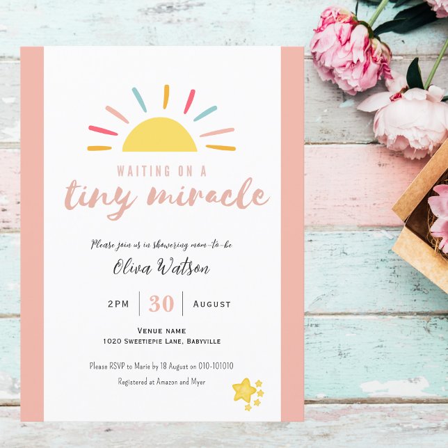 Små mirakellbjudande vykort, Rosa Baby Shower Vykort (Skapare uppladdad)