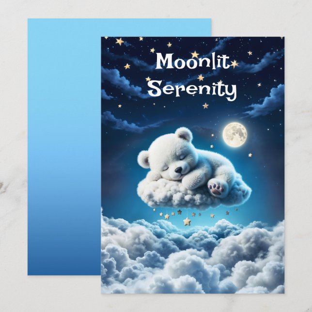 Små moln, teddy stjärnor måne fantasykonst inbjudningar (Fram/baksida)
