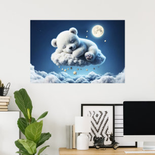 Små moln, teddy stjärnor måne fantasykonst poster