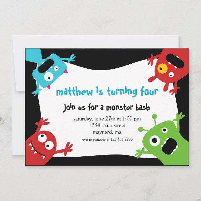 Små monster, födelsedagsinbjudan inbjudningar (Framsida)