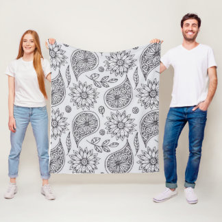 Små motiv för blommigt och löv, alla lätta grått fleecefilt
