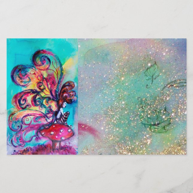 SMÅ MUSHROOMER I GULD BLUE SPARKLES BREVPAPPER (Framsida)