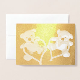 Små Nallar och Hearts Guld Valentine Folierat Kort