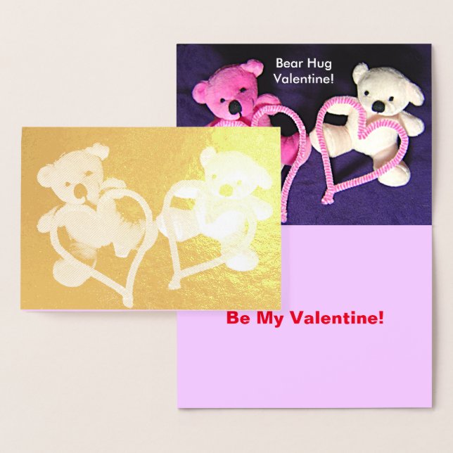 Små Nallar och Hearts Guld Valentine Folierat Kort (Display)