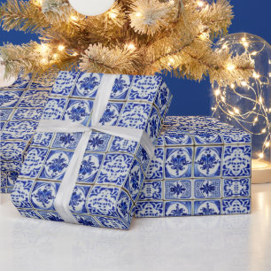 Små nederländska plattor i Blue and White Mönster Presentpapper