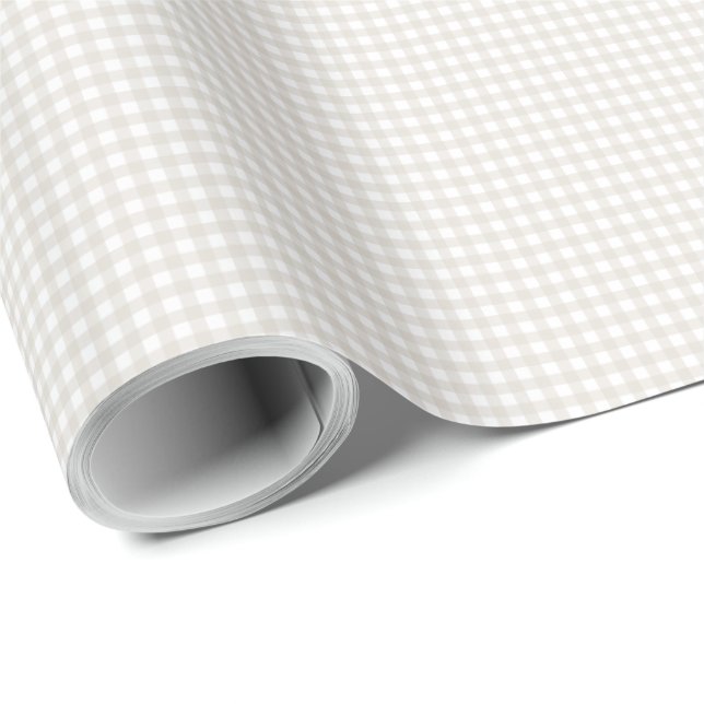 Små neutralt beige gingham-checkar presentpapper (Rullad Hörn)