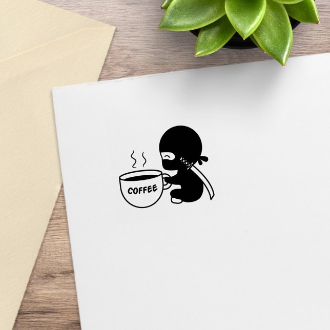 Små ninja med stor kaffe Mugg 1x1 Stämpel (Skapare uppladdad)