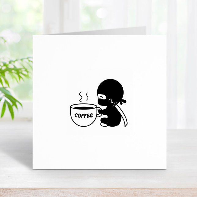 Små ninja med stor kaffe Mugg 1x1 Stämpel (Skapare uppladdad)
