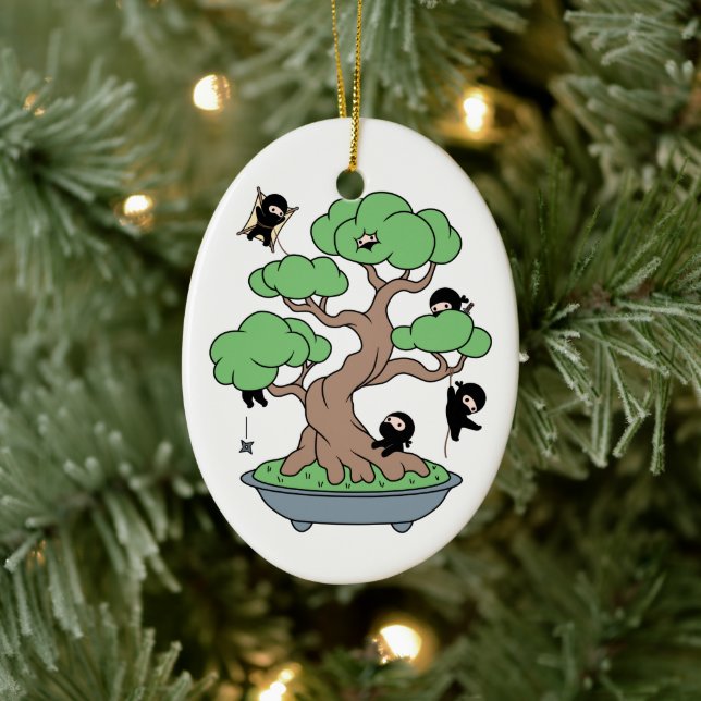 Små Ninjas i Bonsai Träd Julgransprydnad Keramik (Träd)