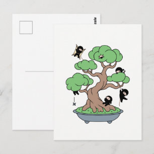 Små Ninjas i Bonsai Träd Vykort
