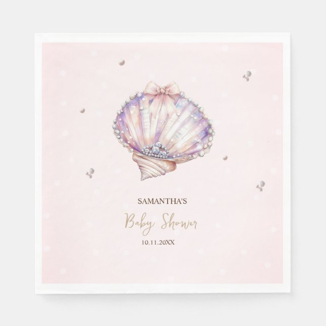 Små Pärlsnäckor Diamanter Prickar Baby Shower Pappersservett (Framsidan)