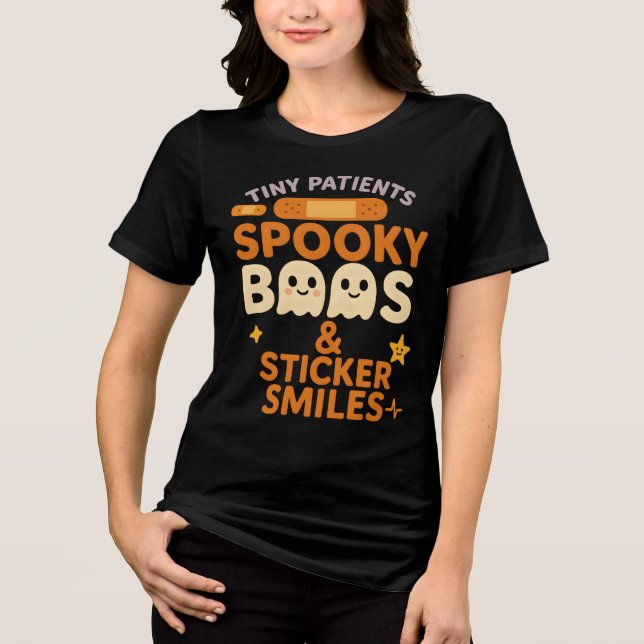 Små patienter Spooky Pediatriska sjuksköterskor Ha T Shirt (Framsida)