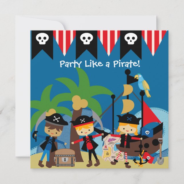 Små Pirater Barn Pirat födelsedagsinbjudan Inbjudningar (Framsida)